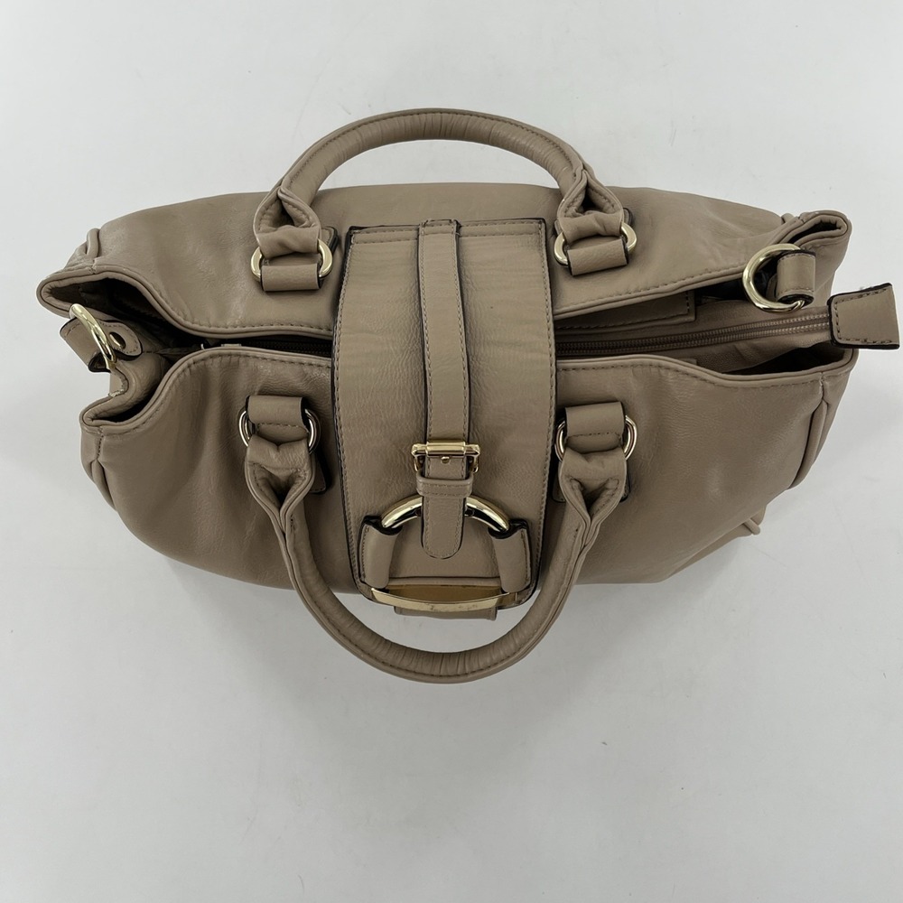 Large Charming Charlie Handbag Satchel Crossbody Tote Purse Tan Beige Taupe Gold - Picture 6 of 16